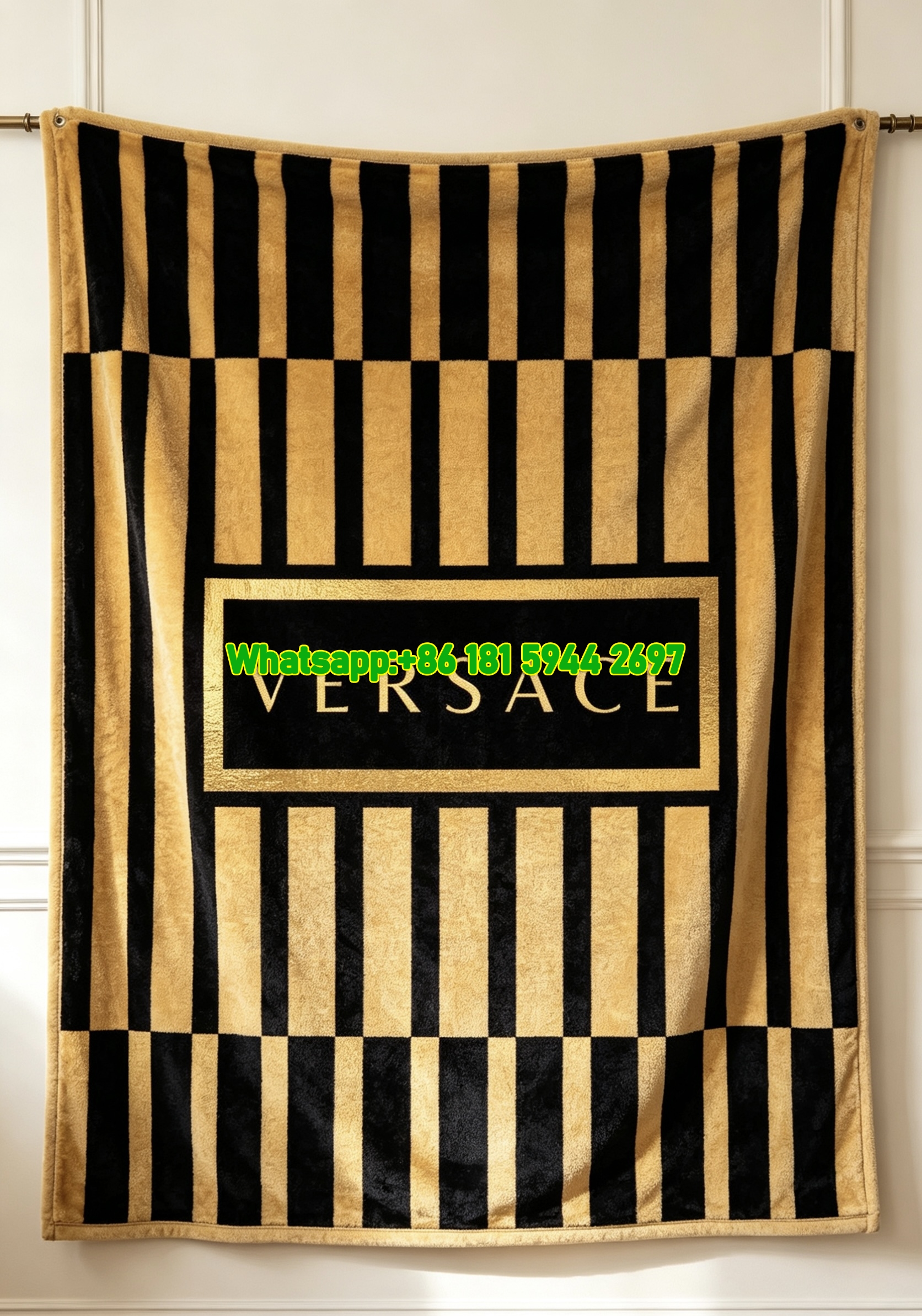 Black and Gold Versace Metallic Stripe Pattern Fleece Throw Blanket IMG_1368